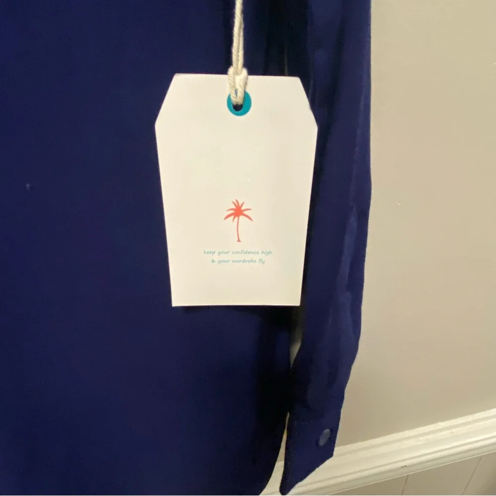 April Kiss Sz XL Dark Blue Linen Blend Button Down Shirt NWT - Picture 4 of 6